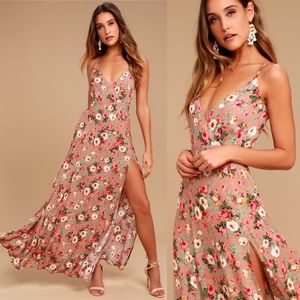 Lulus Everlasting Bliss Blush Floral Print Maxi Dress Medium